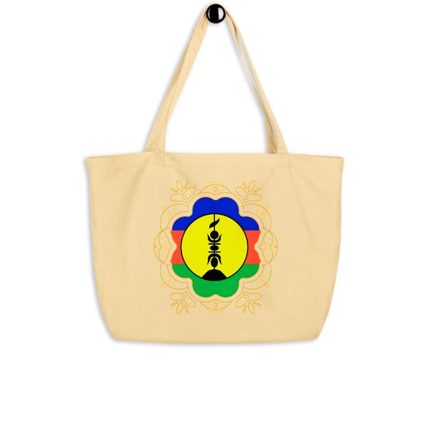 Grand tote bag bio aux teintes emblématiques de la culture kanak.