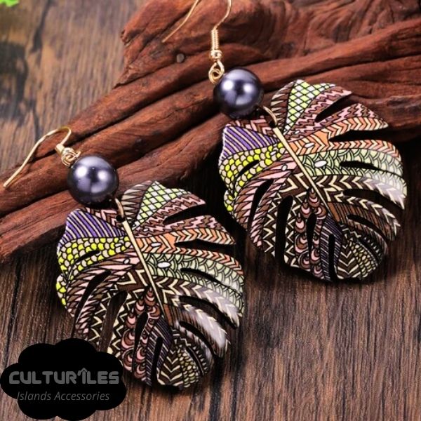 Boucles d'Oreilles Polynésiennes - Feuille de Uru