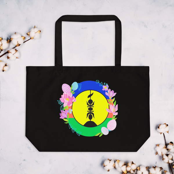 Grand tote bag bio aux teintes emblématiques de la culture kanak.