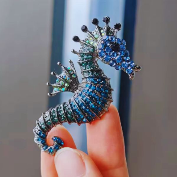 Broche Hippocampe Pailletée pour Femme