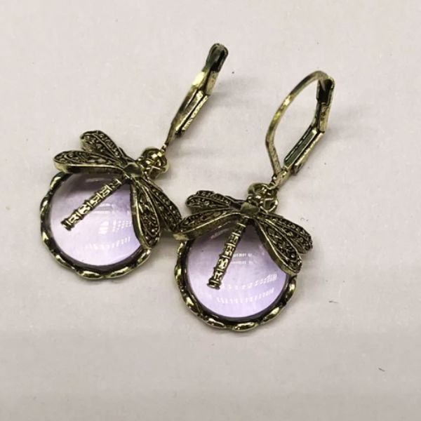 Boucles d'Oreilles Libellule en Pierre de Lune
