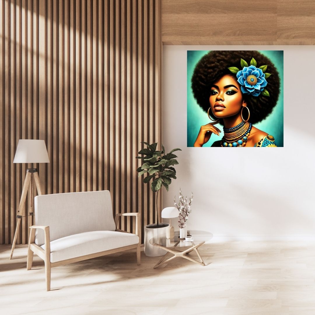 Caraïbes : Femme Afro , Vibrant Ebene Artwork, Printable Digital Download, Traditional Caribbean Design