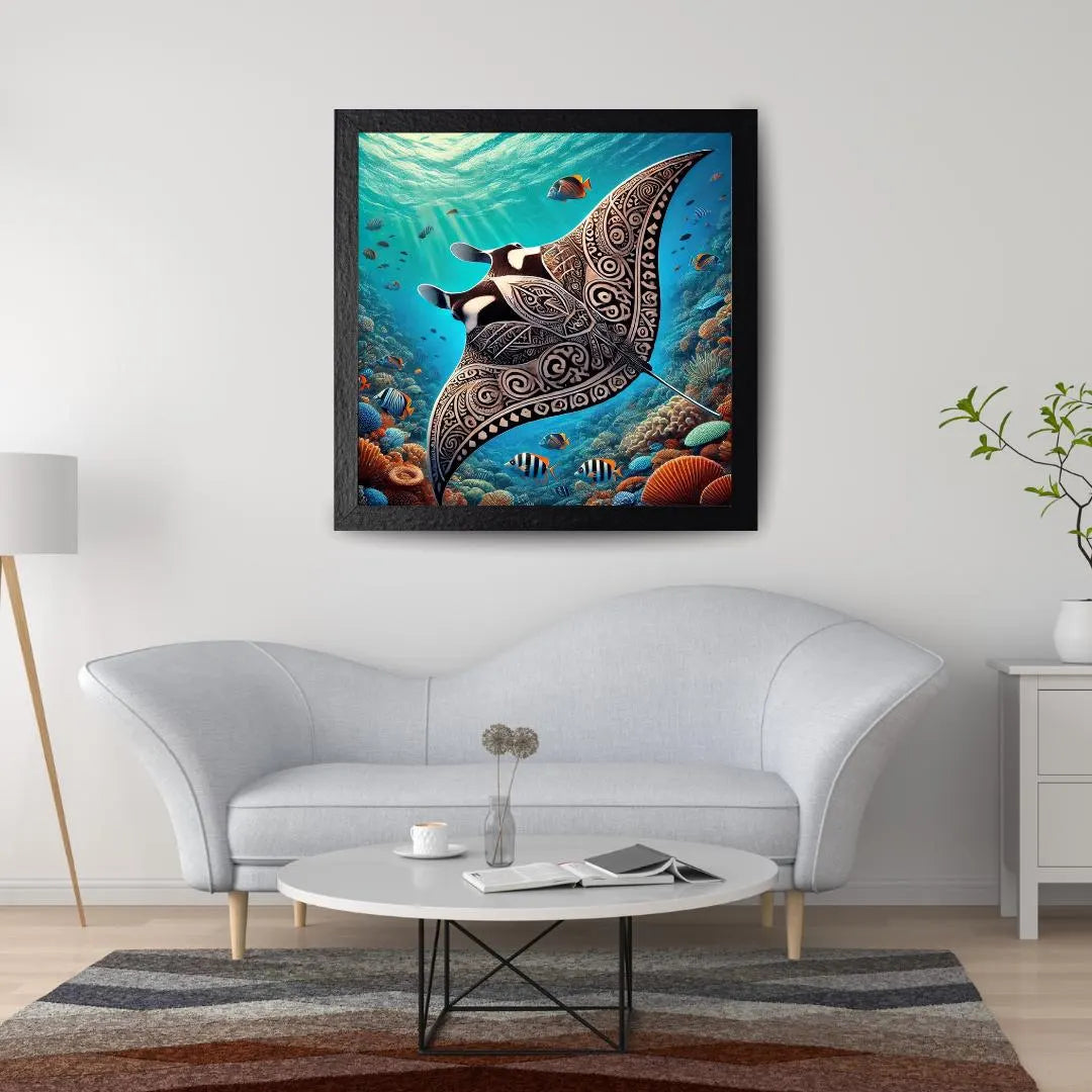 Raie Manta Maori aux Motifs Tribaux Polynsésiens - Vibrant Maori Artwork - Printable Digital Download, Traditional New Zealand Maori Design - Art mural téléchargement électronique