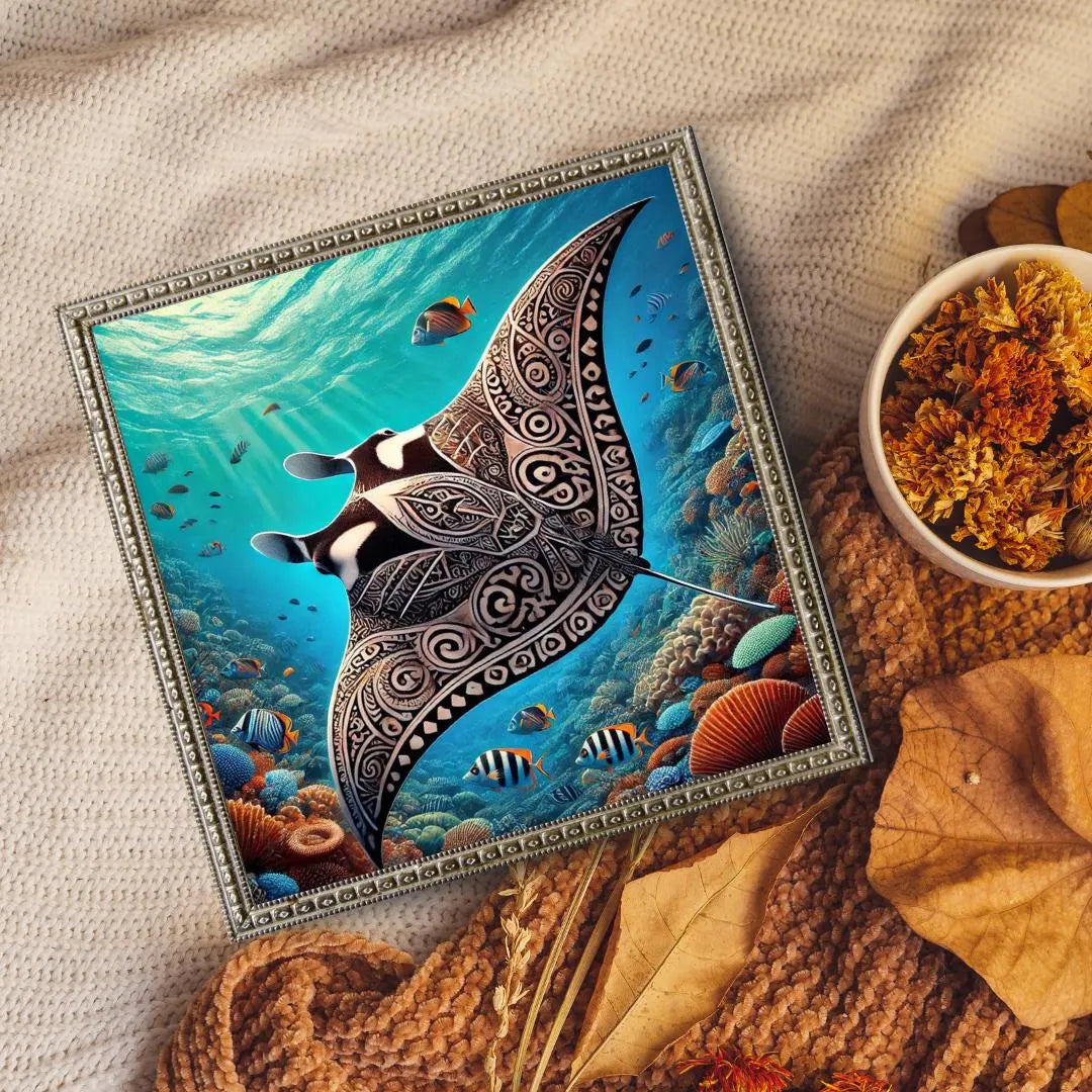 Raie Manta Maori aux Motifs Tribaux Polynsésiens - Vibrant Maori Artwork - Printable Digital Download, Traditional New Zealand Maori Design - Art mural téléchargement électronique