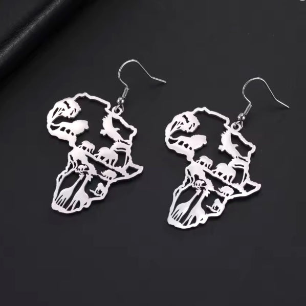 Boucles d’oreilles “Carte d’Afrique” – Faune sauvage