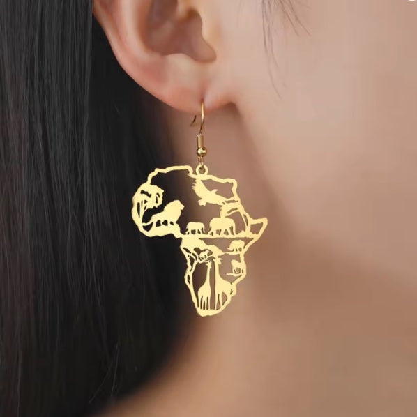 Boucles d’oreilles “Carte d’Afrique” – Faune sauvage