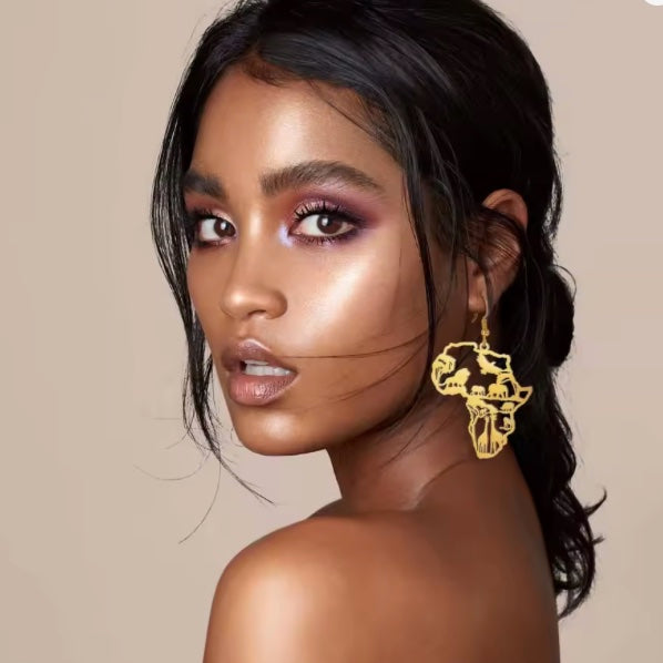 Boucles d’oreilles “Carte d’Afrique” – Faune sauvage