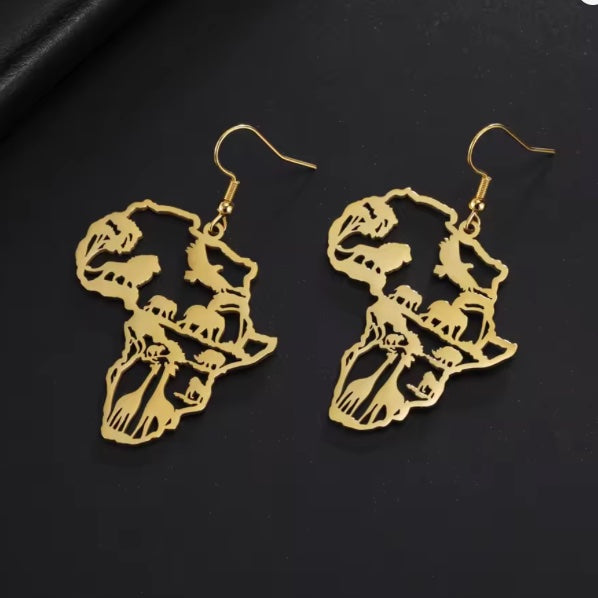Boucles d’oreilles “Carte d’Afrique” – Faune sauvage