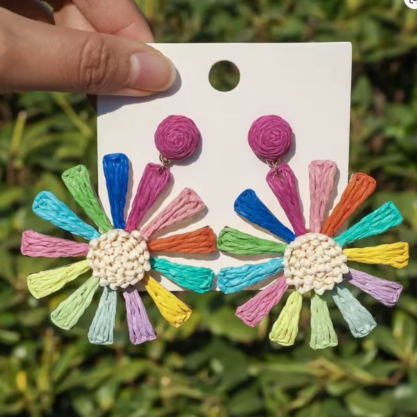 Boucles d’Oreilles Fleur en Raphia – Élégance Naturelle - Fait Main (Copie)