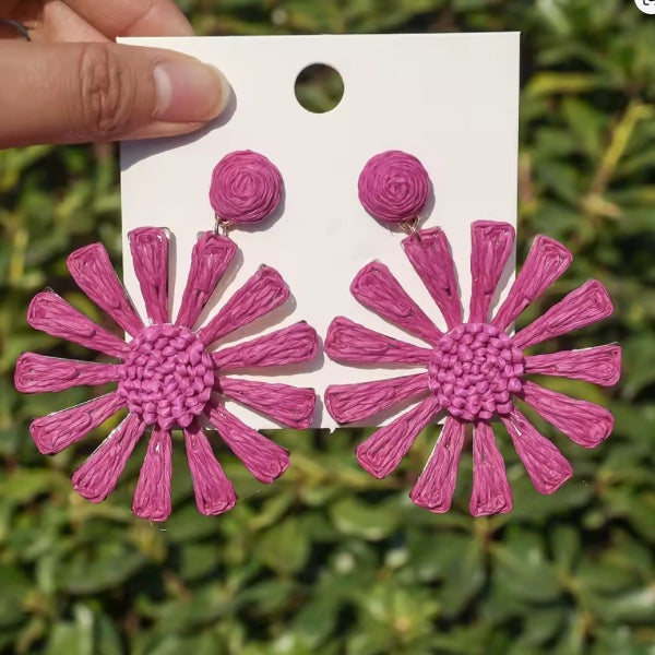 Boucles d’Oreilles Fleur en Raphia – Élégance Naturelle - Fait Main (Copie)