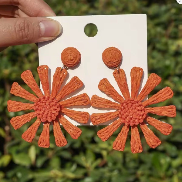 Boucles d’Oreilles Fleur en Raphia – Élégance Naturelle - Fait Main (Copie)