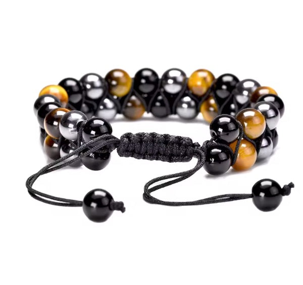 Bracelet en perles Œil de Tigre Femmes - Ajustable 18 à 28 cm