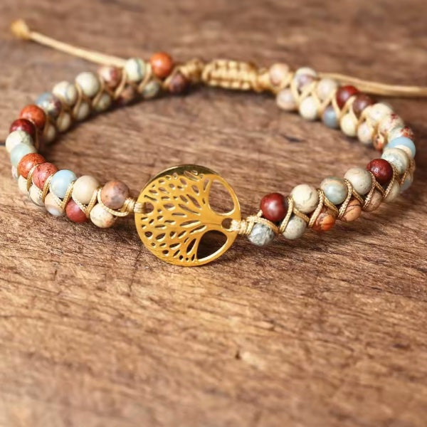 Bracelet Classique en Pierre Naturelle – Élégance Tressée et Arbre de Vie