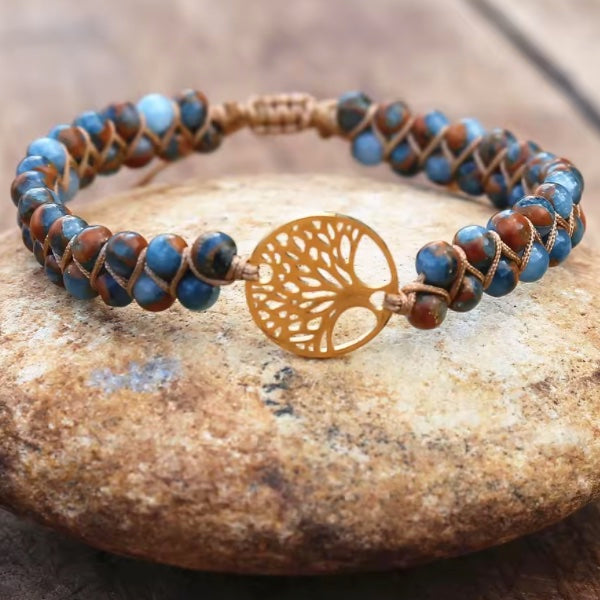 Bracelet Classique en Pierre Naturelle – Élégance Tressée et Arbre de Vie