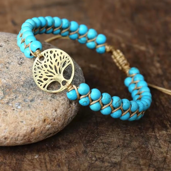 Bracelet Classique en Pierre Naturelle – Élégance Tressée et Arbre de Vie