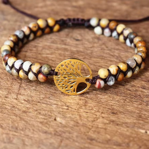 Bracelet Classique en Pierre Naturelle – Élégance Tressée et Arbre de Vie