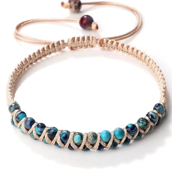 Bracelet en Pierres Naturelles – Élégance Tressée de Madagascar