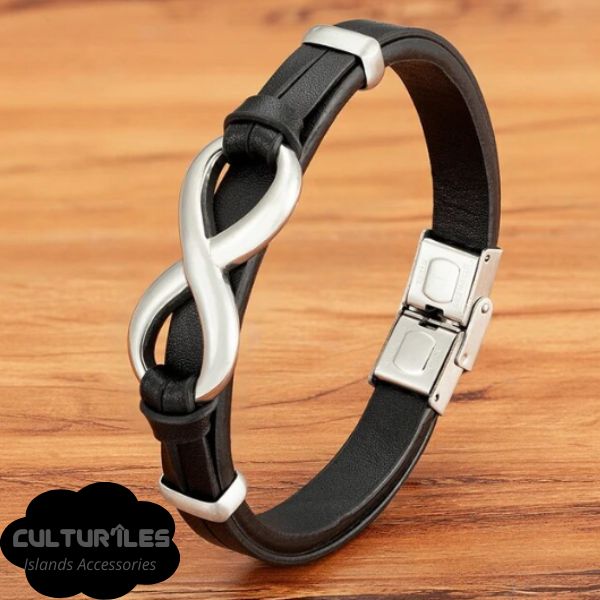 Bracelet Infini en Cuir pour Hommes, boucle en acier inoxydable