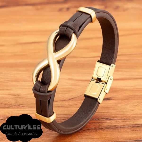 Bracelet Infini en Cuir pour Hommes, boucle en acier inoxydable