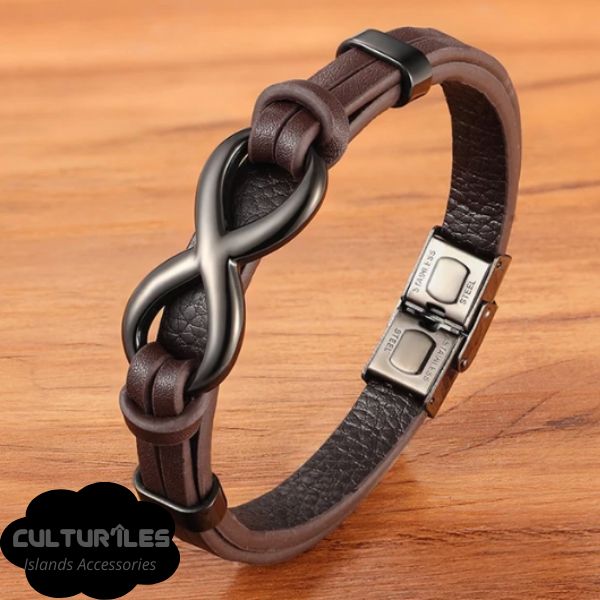 Bracelet Infini en Cuir pour Hommes, boucle en acier inoxydable