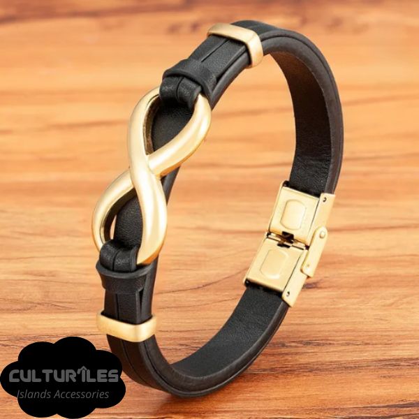 Bracelet Infini en Cuir pour Hommes, boucle en acier inoxydable