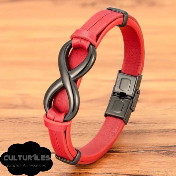 Bracelet Infini en Cuir pour Hommes, boucle en acier inoxydable