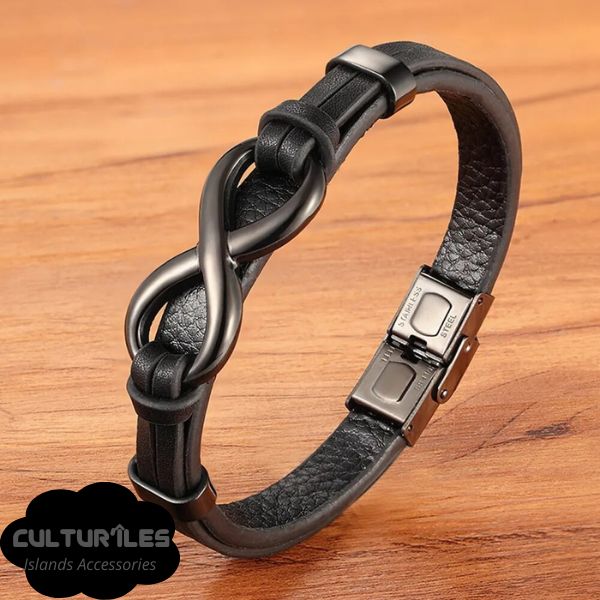 Bracelet Infini en Cuir pour Hommes, boucle en acier inoxydable