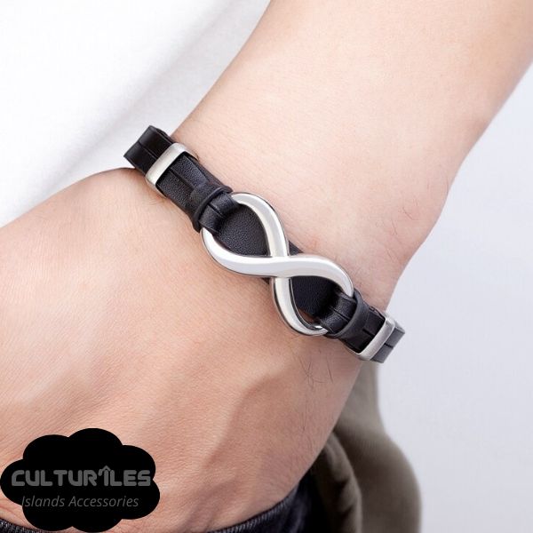 Bracelet Infini en Cuir pour Hommes, boucle en acier inoxydable