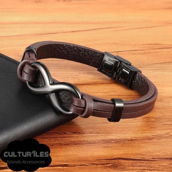 Bracelet Infini en Cuir pour Hommes, boucle en acier inoxydable