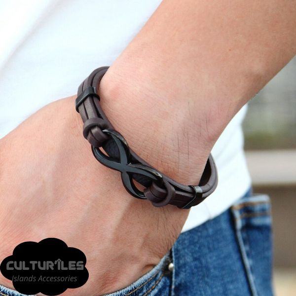 Bracelet Infini en Cuir pour Hommes, boucle en acier inoxydable