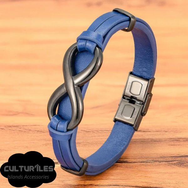 Bracelet Infini en Cuir pour Hommes, boucle en acier inoxydable