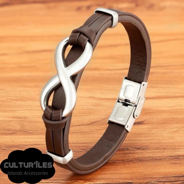 Bracelet Infini en Cuir pour Hommes, boucle en acier inoxydable