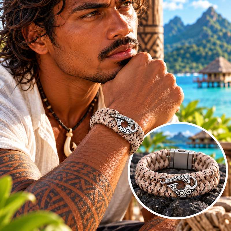 Bracelet Hei Matau Maori Beige – Bracelet Protecteur Inspiré de la Culture et de l’Artisanat Océanien