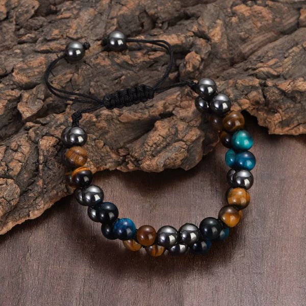 Bracelet en perles Œil de Tigre Femmes - Longueur ajustable 18 à 28 cm