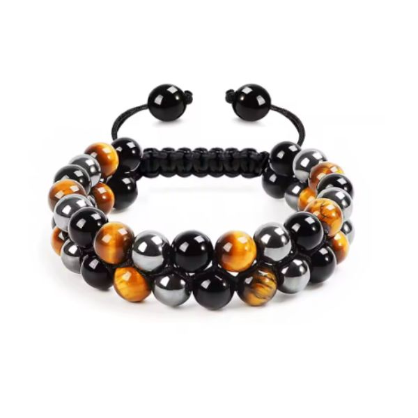 Bracelet en perles Œil de Tigre Femmes - Longueur ajustable 18 à 28 cm