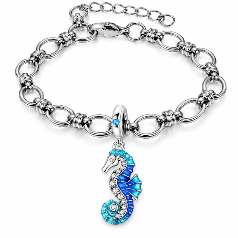 Bracelet argenté Anousha – Hippocampe bleu - Ile Maurice
