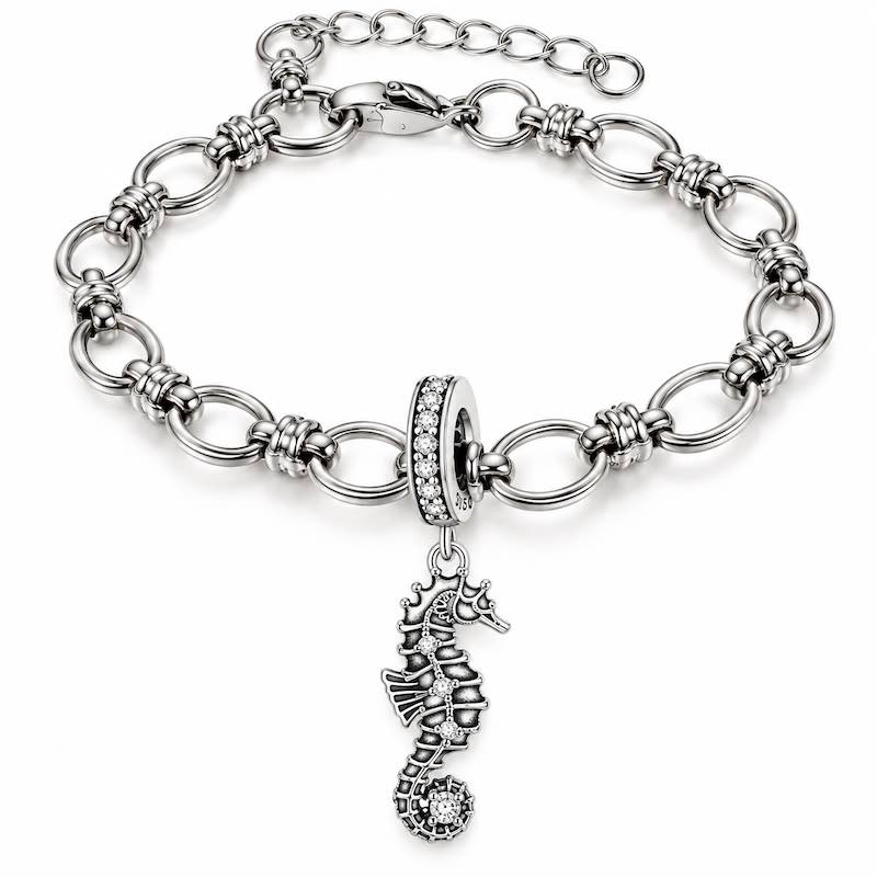 Bracelet argenté Aarushi – Hippocampe scintillant - Ile maurice