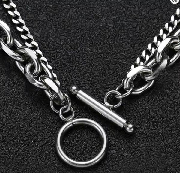 Bracelet Chaîne Cubaine en Acier Inoxydable pour Homme – Boucle OT – Double Couche