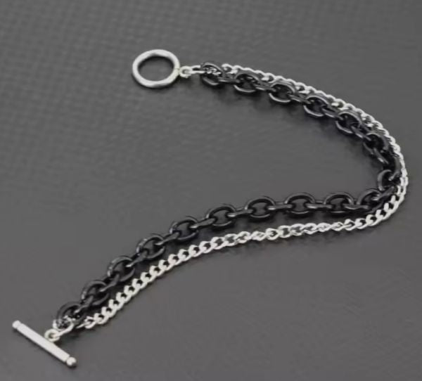 Bracelet Chaîne Cubaine en Acier Inoxydable pour Homme – Boucle OT – Double Couche