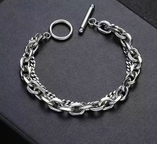 Bracelet Chaîne Cubaine en Acier Inoxydable pour Homme – Boucle OT – Double Couche