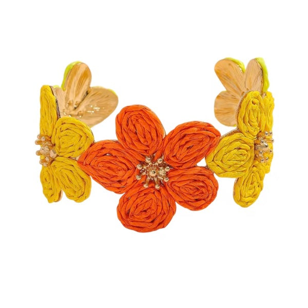 Bracelet Fleur en Raphia – Élégance Naturelle - Artisanat de Martinique