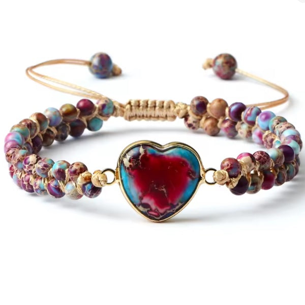 Bracelet Macramé avec Pierre en Cœur – Élégance Tressée et Symbolique Féminine