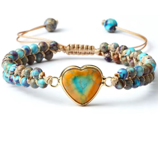 Bracelet Macramé avec Pierre en Cœur – Élégance Tressée et Symbolique Féminine