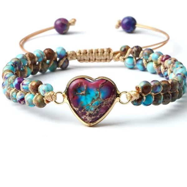 Bracelet Macramé avec Pierre en Cœur – Élégance Tressée et Symbolique Féminine