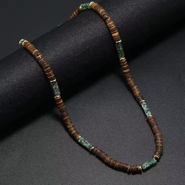 Collier Homme coquille Noix de Coco et Bois – Artisanat Authentique de Guadeloupe