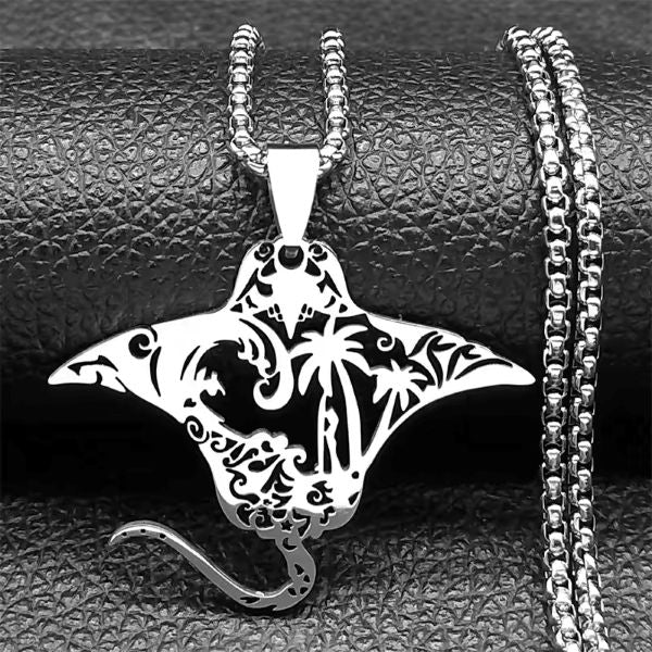 Collier Pendentif Raie Manta Mixte – Acier Inoxydable Doré ou Argenté
