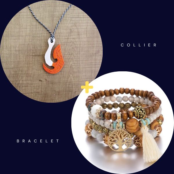 Offre Combo Femmes ou Hommes : Collier Pendentif et Bracelet Maori - Polynésie / Nouvelle Zélande