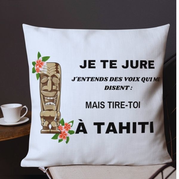 Coussin "Voyage à Tahiti" 55 cm x 55 cm