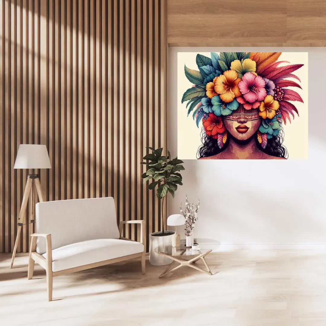 Pacifique : Femme Polynésienne aux Cheveux Fleuri, Vibrant Pacific Artwork, Printable Digital Download, Traditional Polynesian Design