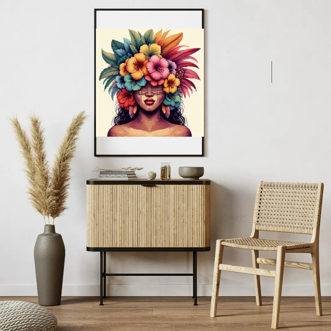 Pacifique : Femme Polynésienne aux Cheveux Fleuri, Vibrant Pacific Artwork, Printable Digital Download, Traditional Polynesian Design